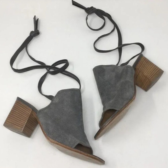 Alberto Fermani Shoes Sandals Heels Mules Lace Up Leg Italy Gray Suede 38 US 8 - Picture 11 of 16